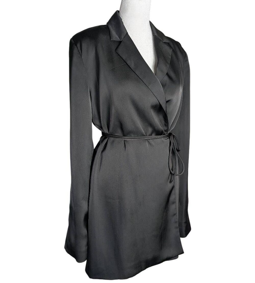 Emory Park Ramona Black long sleeve wrap mini long sleeve jacket dress womens S